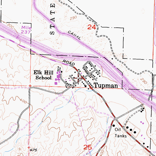 Topographic Map of Tupman, CA