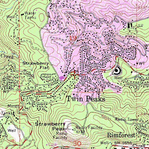 Topographic Map of Twin Peaks, CA