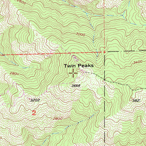 Topographic Map of Twin Peaks, CA