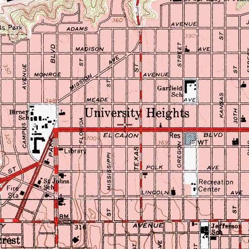 Topographic Map of University Heights, CA