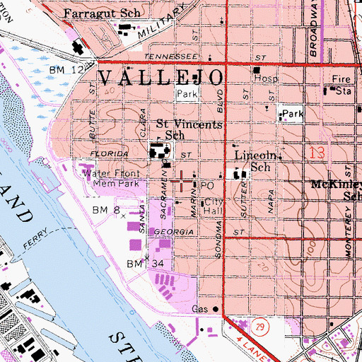 Topographic Map of Vallejo, CA