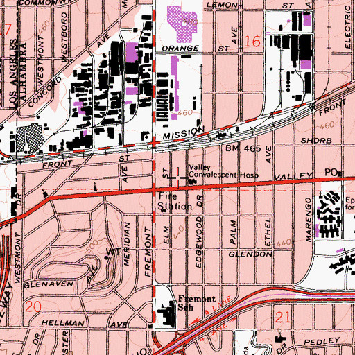 Topographic Map of Valley Convalescent Hospital, CA