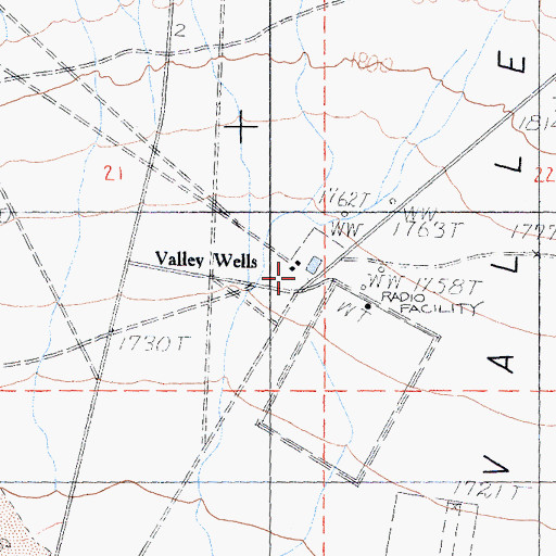 Topographic Map of Valley Wells, CA