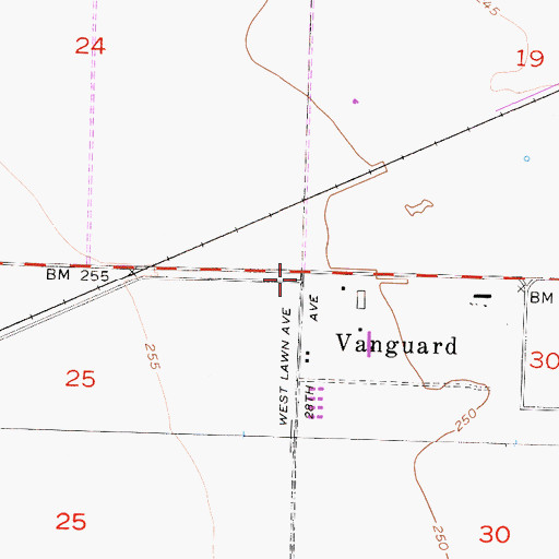 Topographic Map of Vanguard, CA