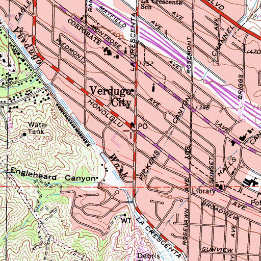 Topographic Map of Verdugo City, CA