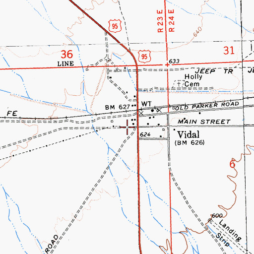 Topographic Map of Vidal, CA