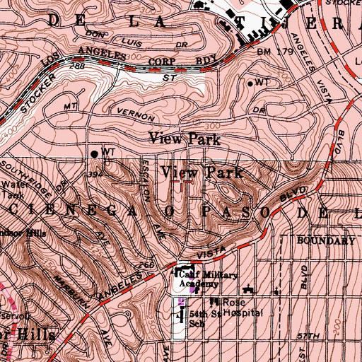 Topographic Map of View Park, CA