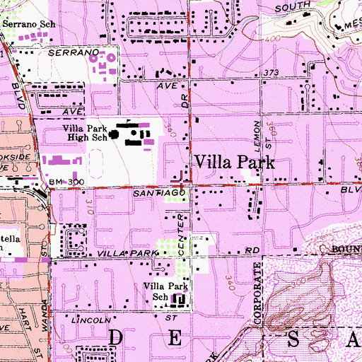 Topographic Map of Villa Park, CA