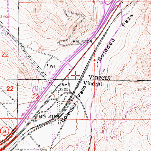 Topographic Map of Vincent, CA