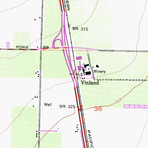 Topographic Map of Vinland, CA