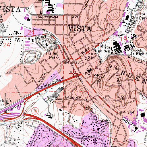 Topographic Map of Vista, CA
