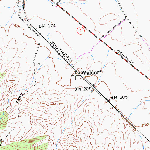 Topographic Map of Waldorf, CA
