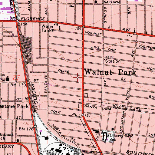 Topographic Map of Walnut Park, CA