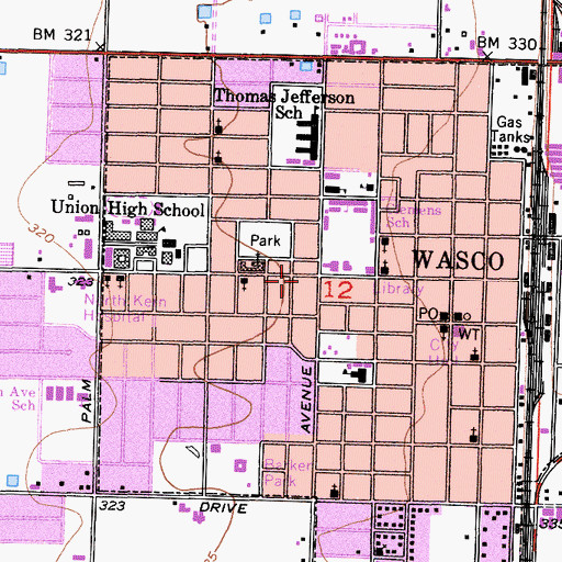 Topographic Map of Wasco, CA