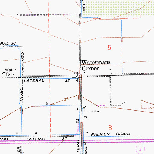 Topographic Map of Watermans Corner, CA