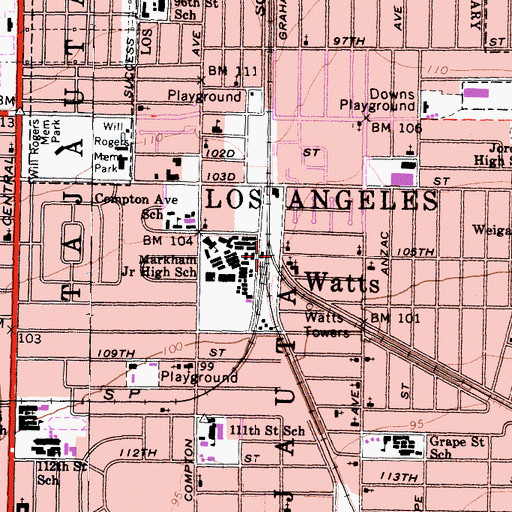 Topographic Map of Watts, CA