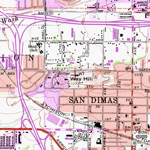 Topographic Map of Way Hill, CA