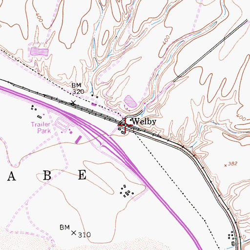 Topographic Map of Welby, CA