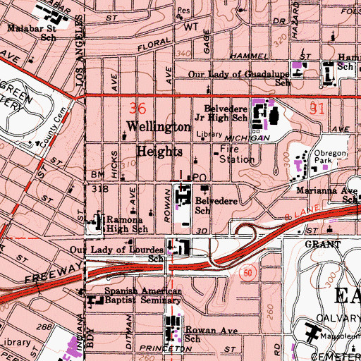 Topographic Map of Wellington Heights, CA