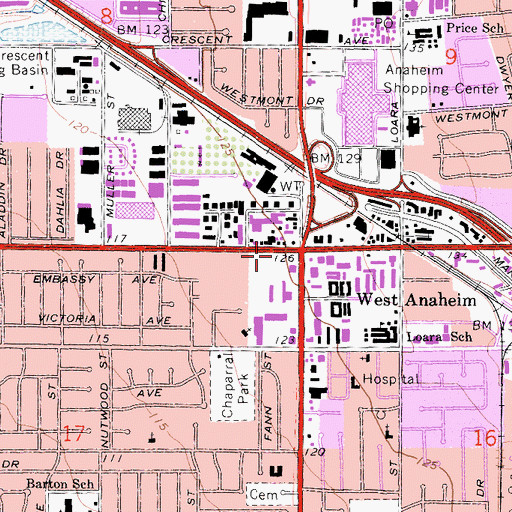 Topographic Map of West Anaheim, CA