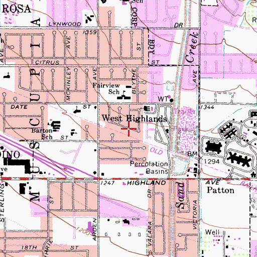 Topographic Map of West Highlands, CA