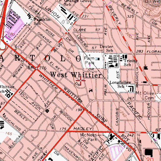 Topographic Map of West Whittier, CA