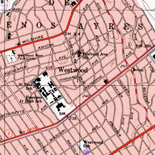 Topographic Map of Westwood, CA