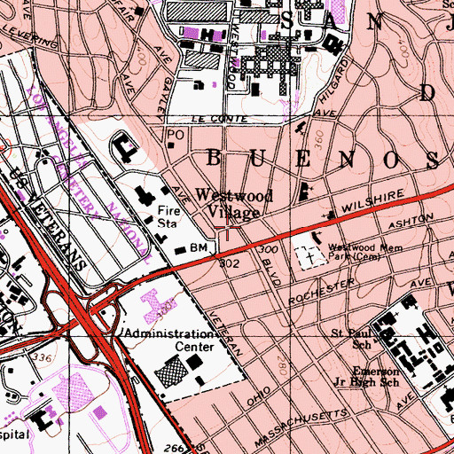 Topographic Map of Westwood Village, CA