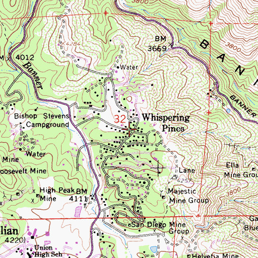 Topographic Map of Whispering Pines, CA