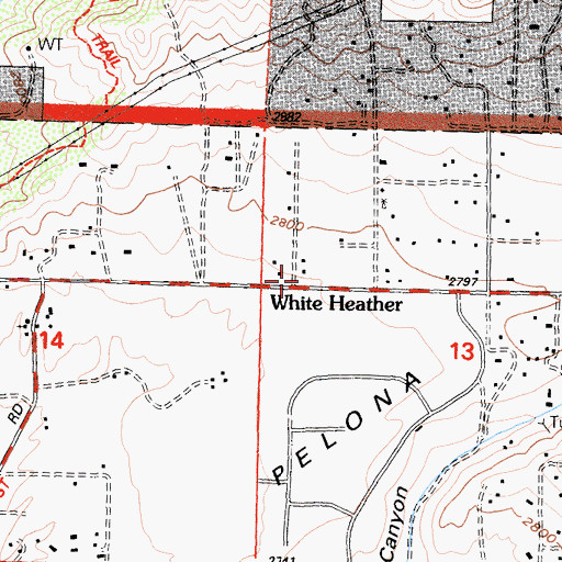 Topographic Map of White Heather, CA