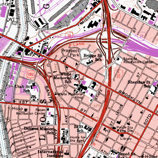 Topographic Map of White Memorial Medical Center, CA