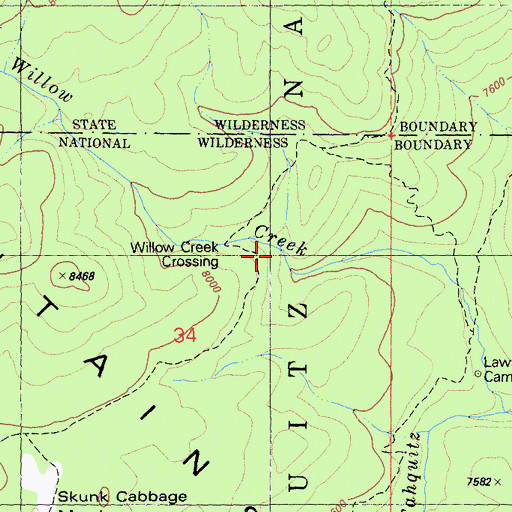 Topographic Map of Willow Creek Crossing, CA