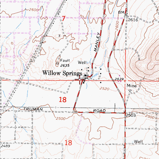 Topographic Map of Willow Springs, CA