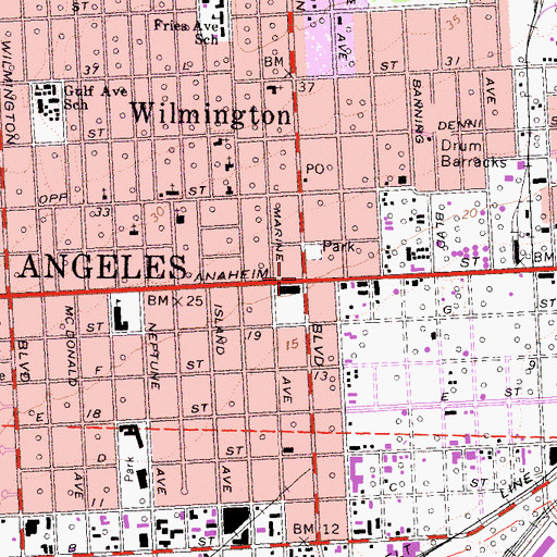 Topographic Map of Wilmington, CA