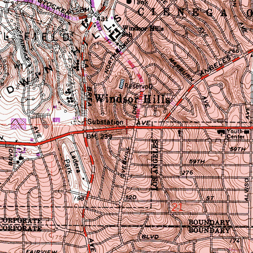 Topographic Map of Windsor Hills, CA