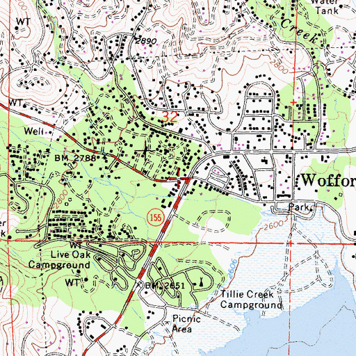 Topographic Map of Wofford Heights, CA