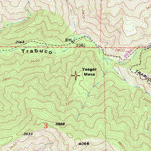 Topographic Map of Yaeger Mesa, CA