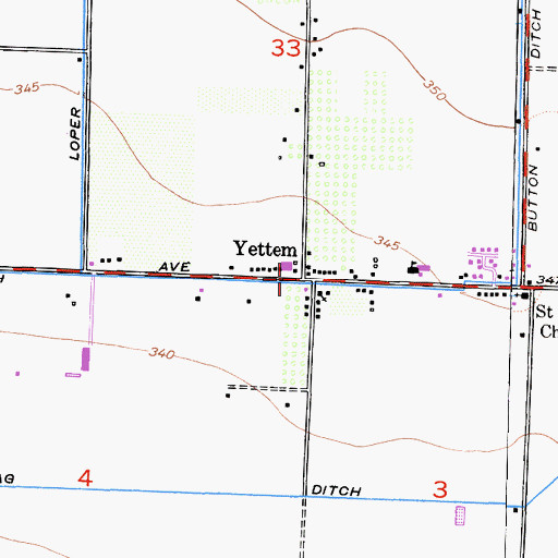 Topographic Map of Yettem, CA
