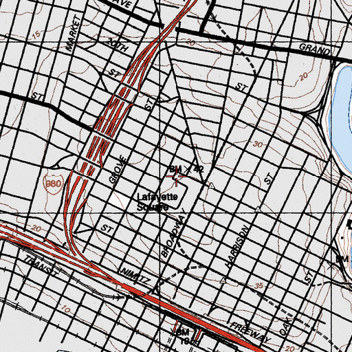 Topographic Map of Memorial Plaza, CA