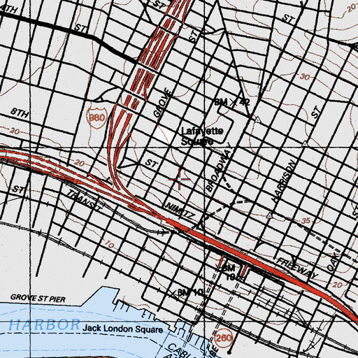Topographic Map of Old Oakland Historic District, CA