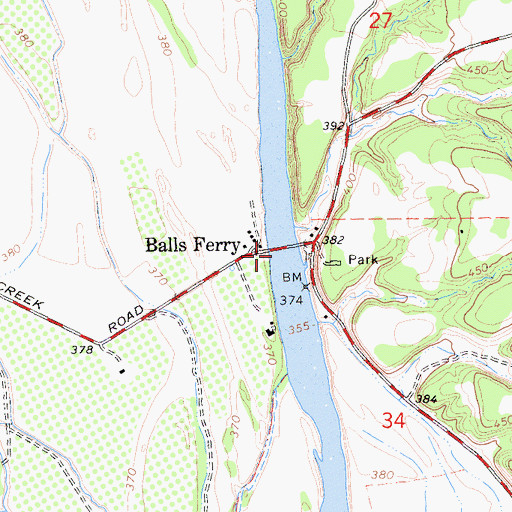 Topographic Map of Balls Ferry Bridge, CA