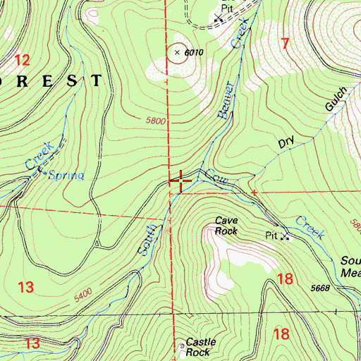 Topographic Map of Beaver Creek, CA