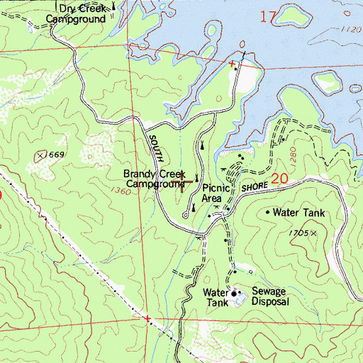 Topographic Map of Brandy Creek Campground, CA