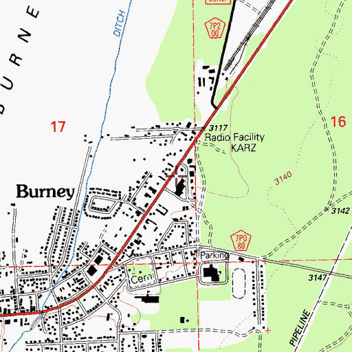 Topographic Map of Burney Post Office, CA