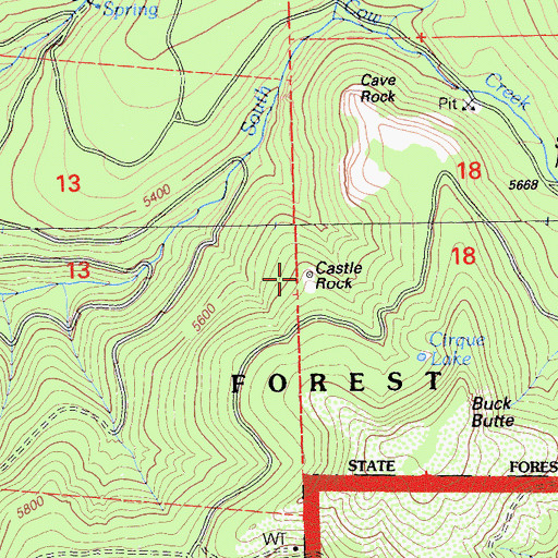 Topographic Map of Castle Rock, CA