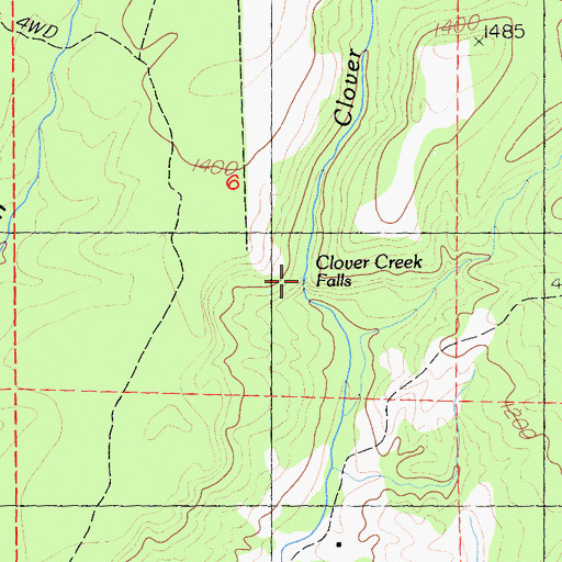 Topographic Map of Clover Creek Falls, CA