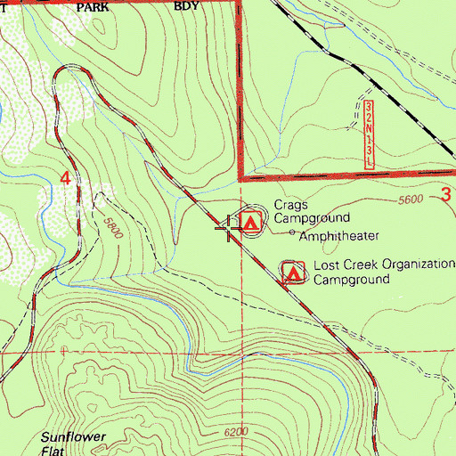 Topographic Map of Crags Campground, CA