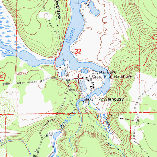 Topographic Map of Crystal Lake State Fish Hatchery, CA