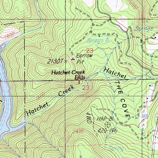 Topographic Map of Hatchet Creek Falls, CA