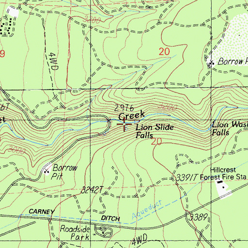 Topographic Map of Lion Slide Falls, CA